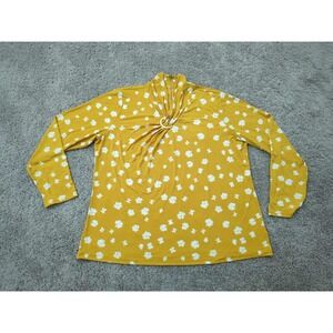 Liz Claiborne Top Womens XXL Yellow Floral Gathered Neckline Ring Detail